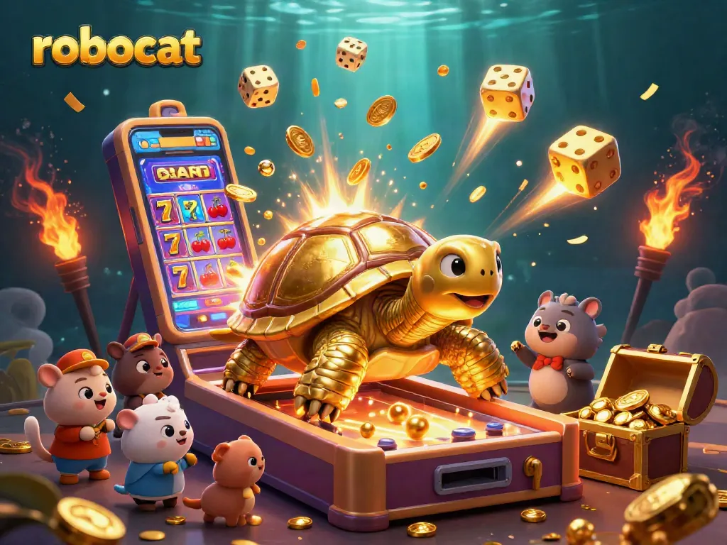 Experience thrilling wins with robocat at the dynamic casino illustration featuring vibrant games.